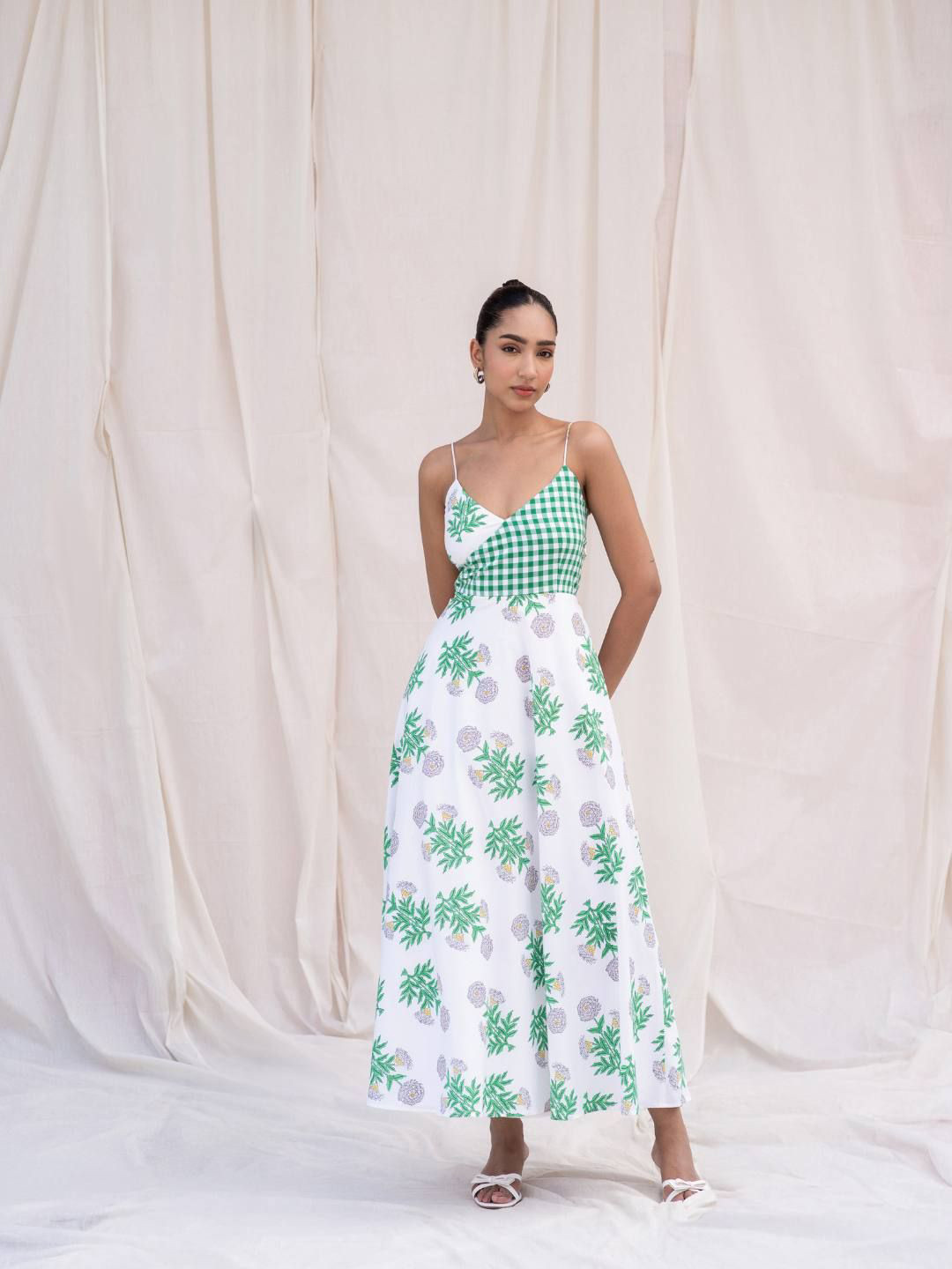 Urban Suburban Green Tropical Cotton Midi Dress