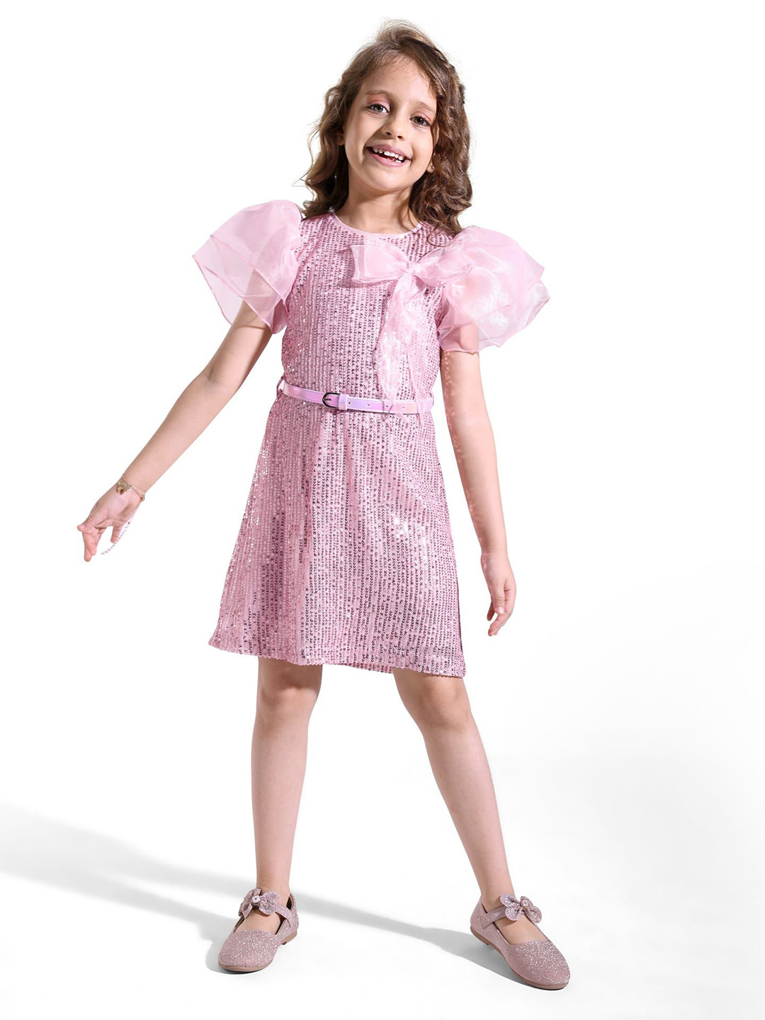 Hola Bonita Girls Sequins & Bow Detailing A Line Party Dress