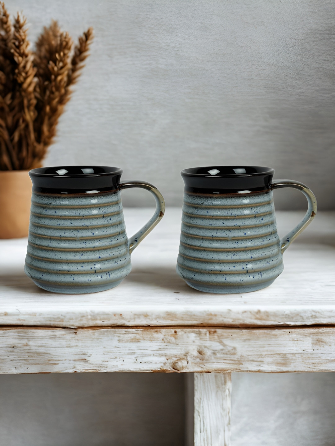 Unravel India Corsica Green Ceramic Handmade 2 Piece Mugs-220ml
