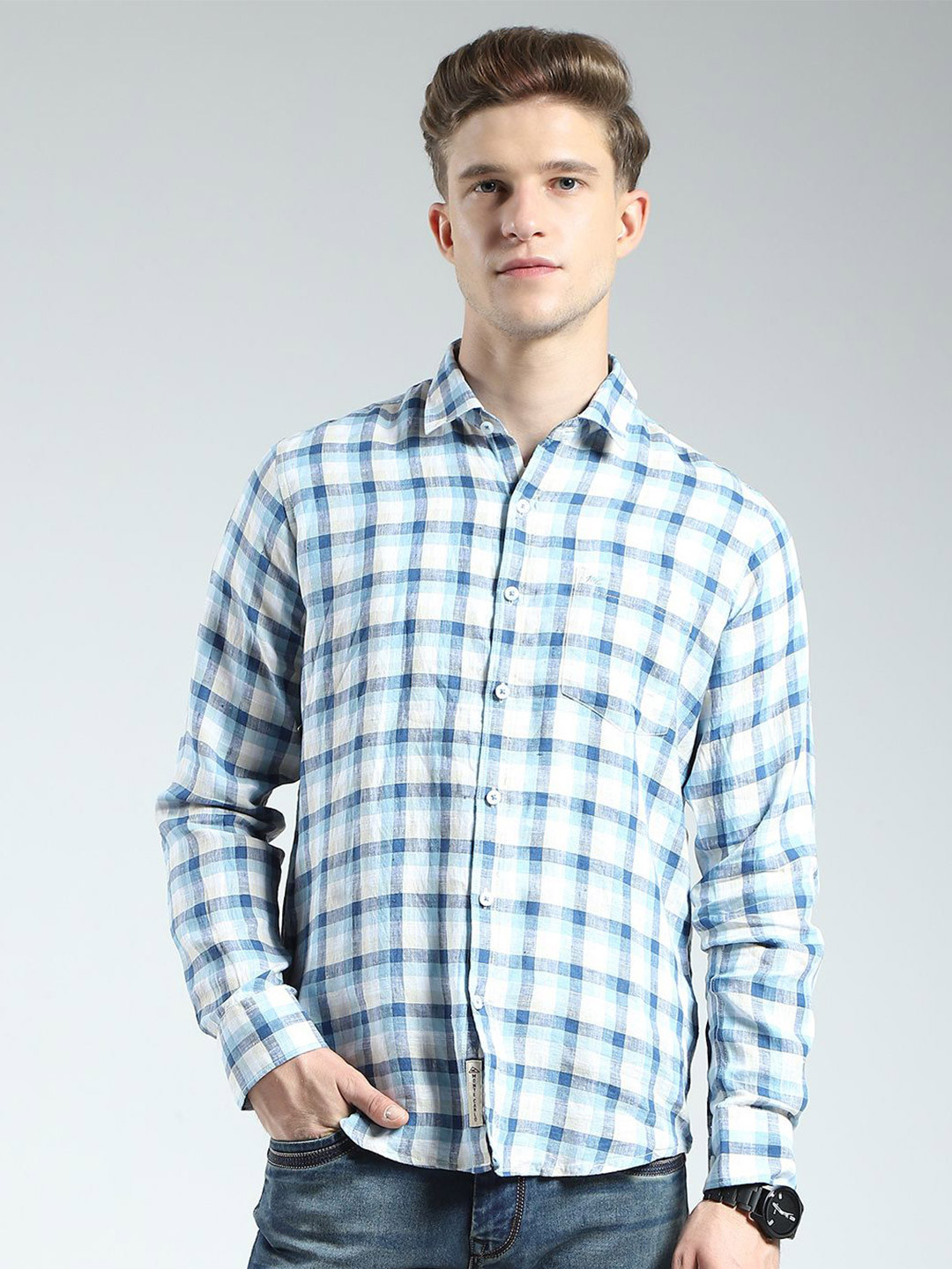 Monte Carlo Gingham Checks Checked Linen Casual Shirt