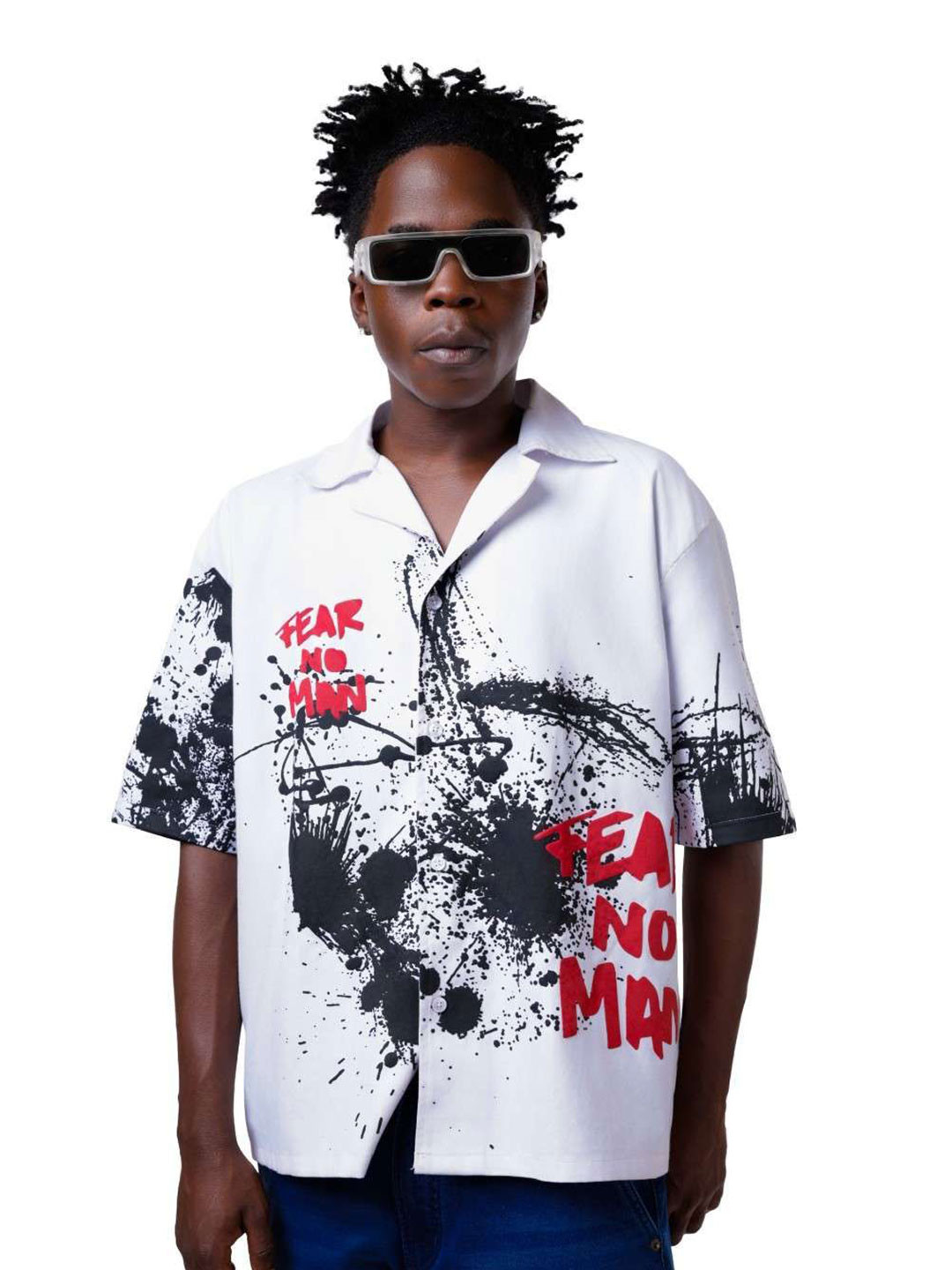 Fear No Man Floral Printed Spread Collar Oversized Cotton Shirt