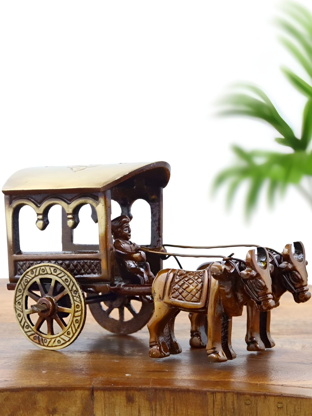 INTERNATIONAL GIFT Ox Cart with Arched Windows Brown Brass Metallic Living Room Small Showpiece - 3 Inches
