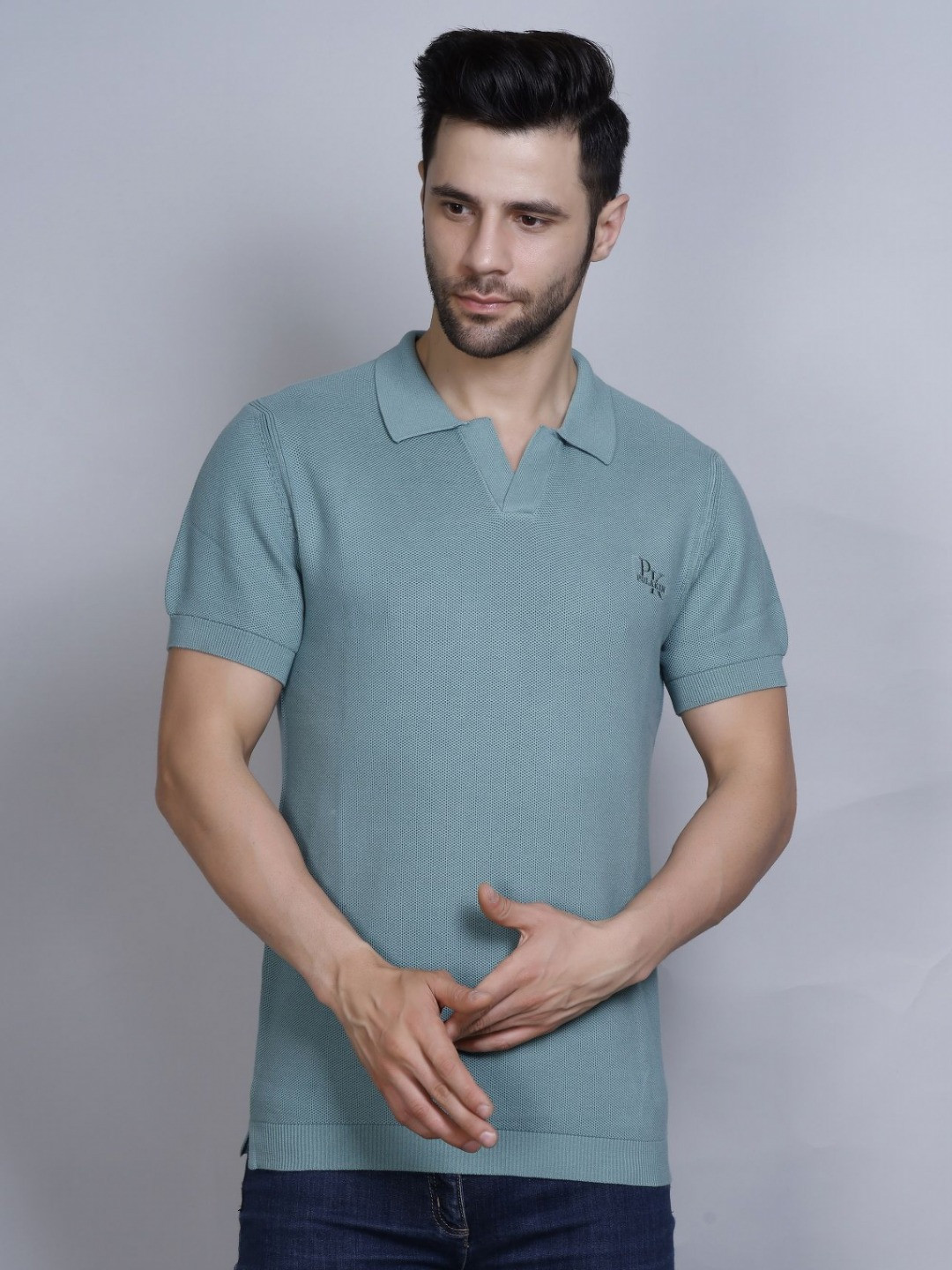 PULAKIN Self Design Polo Collar Pure Cotton T-shirt