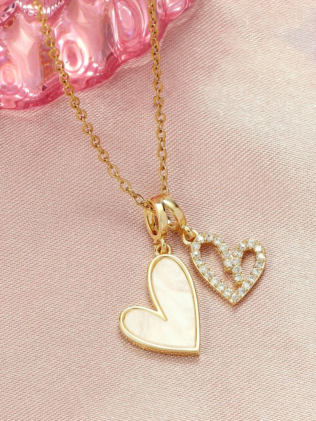 SALTY Pack of 2 Women LoveBond Double Heart Golden Necklace