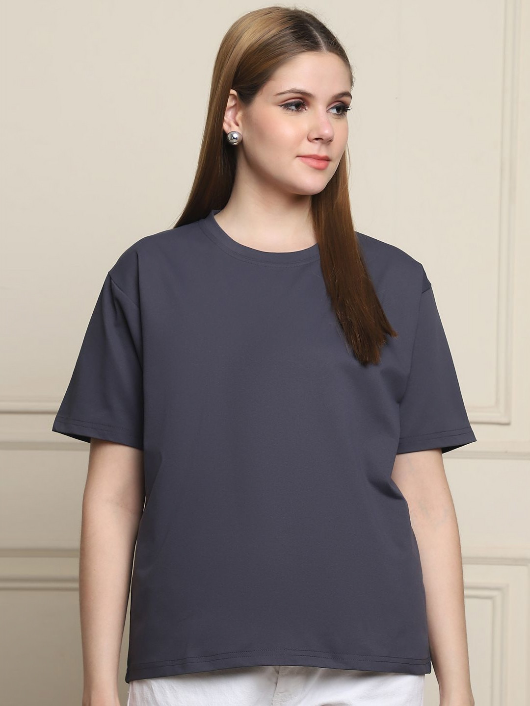 GRACIT Solid Round Neck Short Sleeves Relaxed Fit Cotton T-Shirt