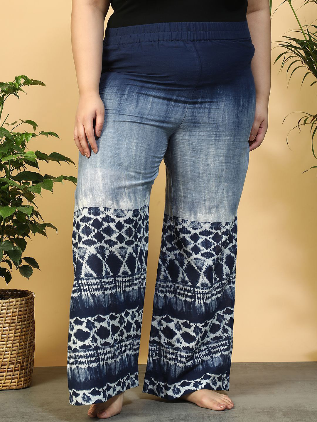 Oxolloxo Plus Size Tie-Dye Print Flared Elasticated Waist Pants