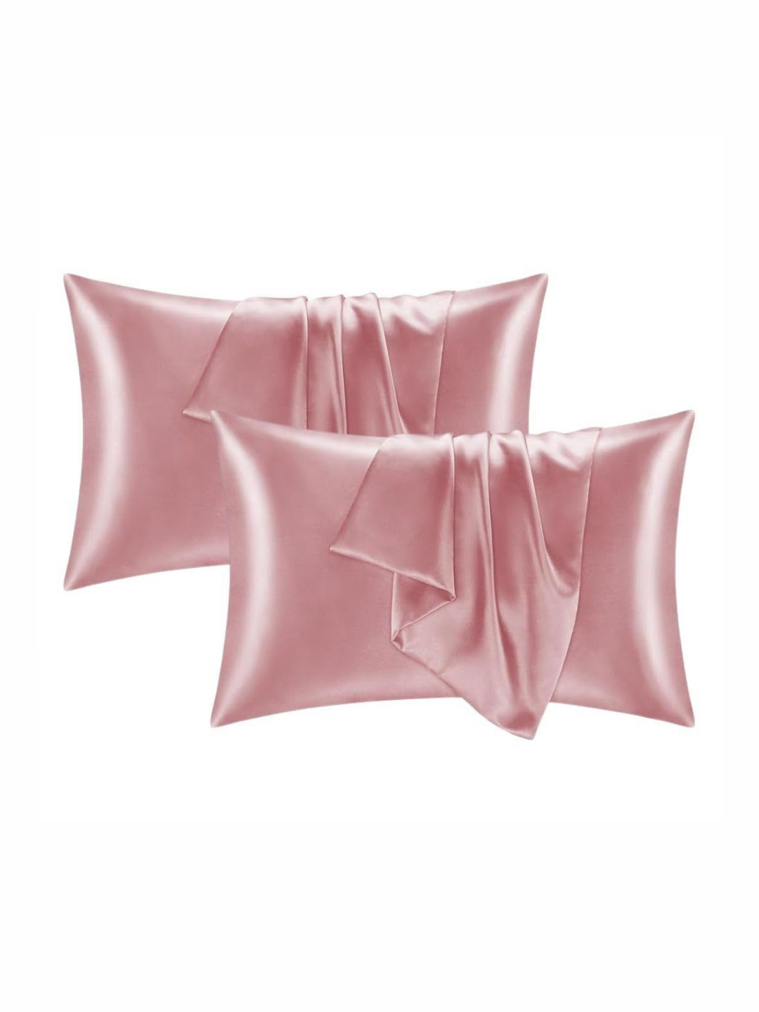 GENUINE GLOBAL DECOR Pink 2 Pieces Solid Pure Silk Rectangle Pillow Covers