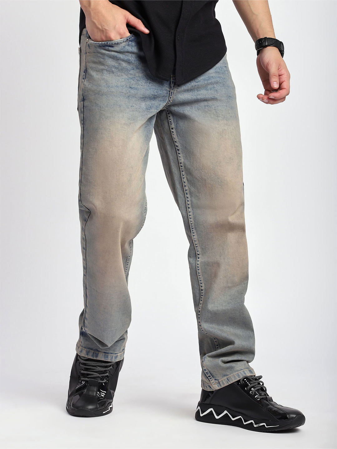 Beyoung Men Blue Orange Tinted Regular Fit Jeans