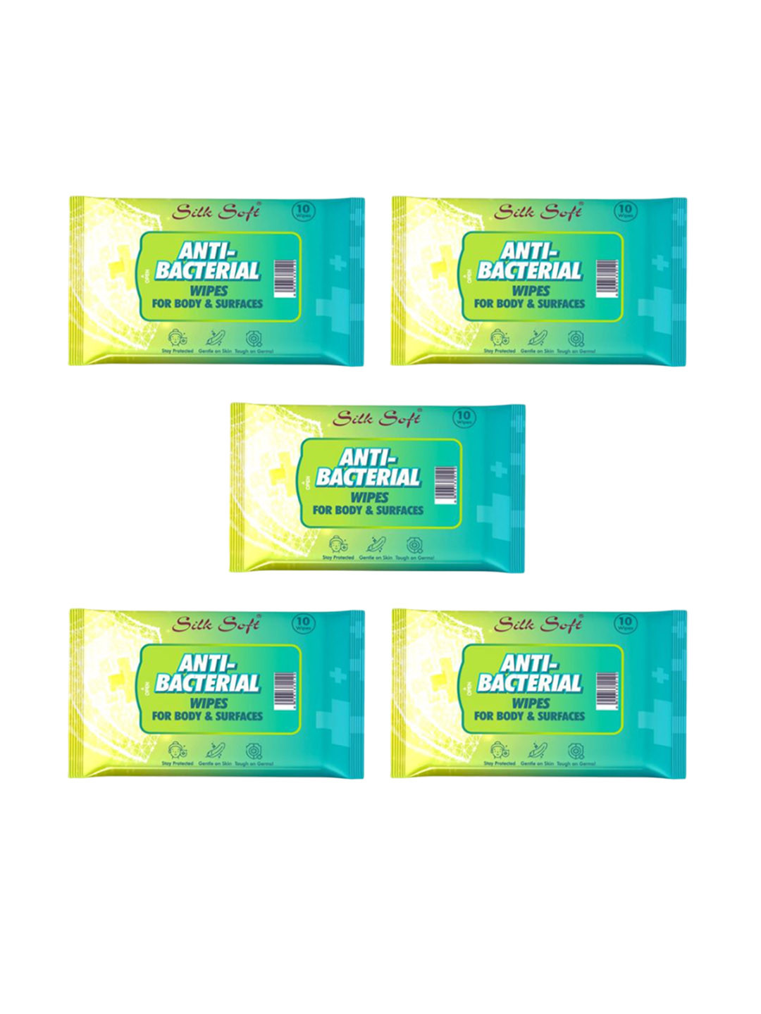 Silk Soft Set Of 5 Anti Bacterial Wipes - 10 Pieces Each