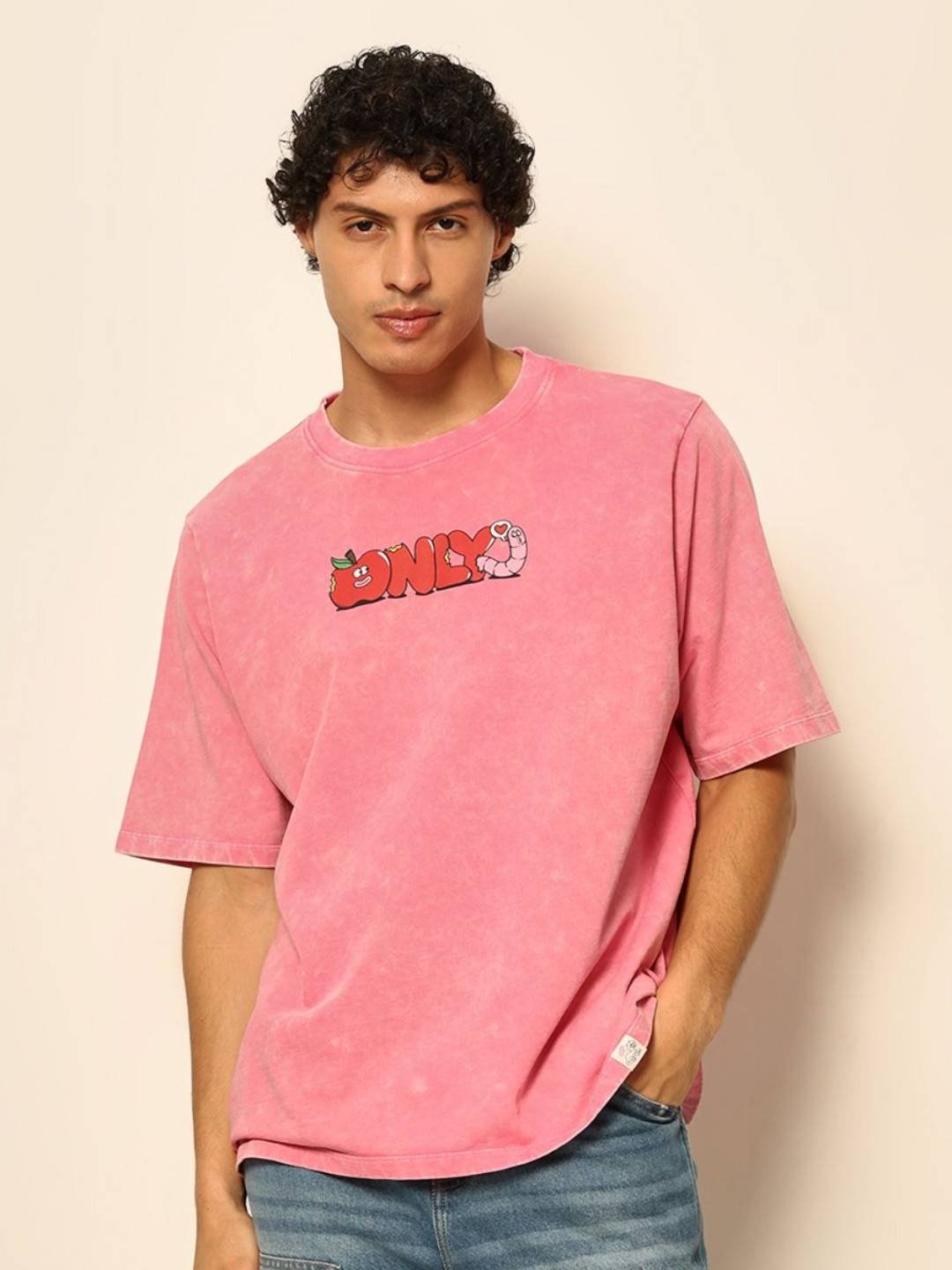 ONLY Typograpohy Printed Round Neck Oversized Cotton T-shirt