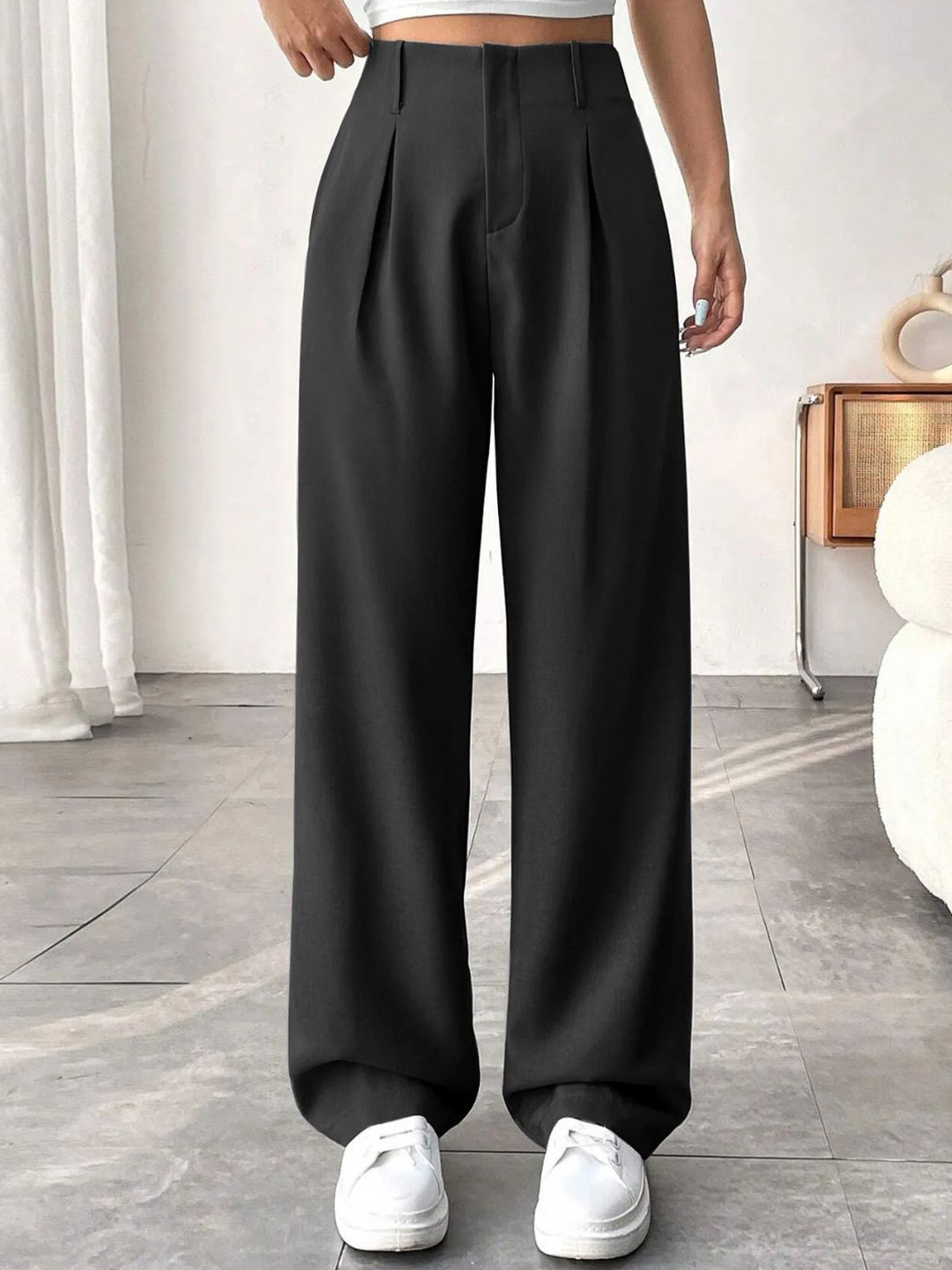 BUY NEW TREND Women Comfort Regular Fit High-Rise Formal Trousers