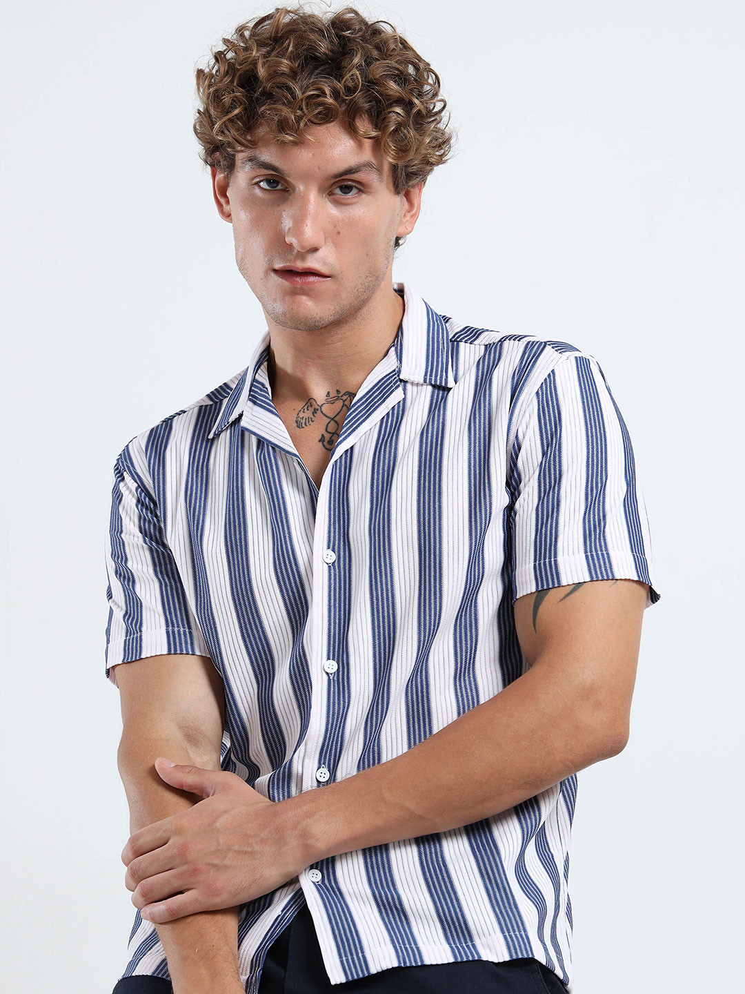 THE BEETEL HOUSE Striped Cuban Collar Casual Shirt