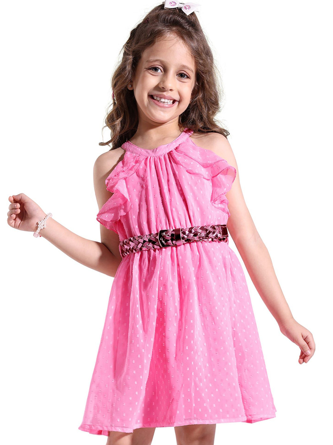 Hola Bonita Polka Dot Print Georgette Fit & Flare Dress