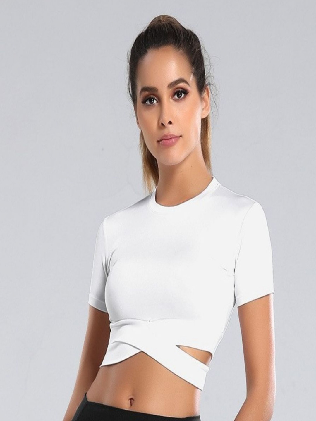 DressBerry Solid Round Neck Muscle Fit Cut Outs Polyester T-shirt