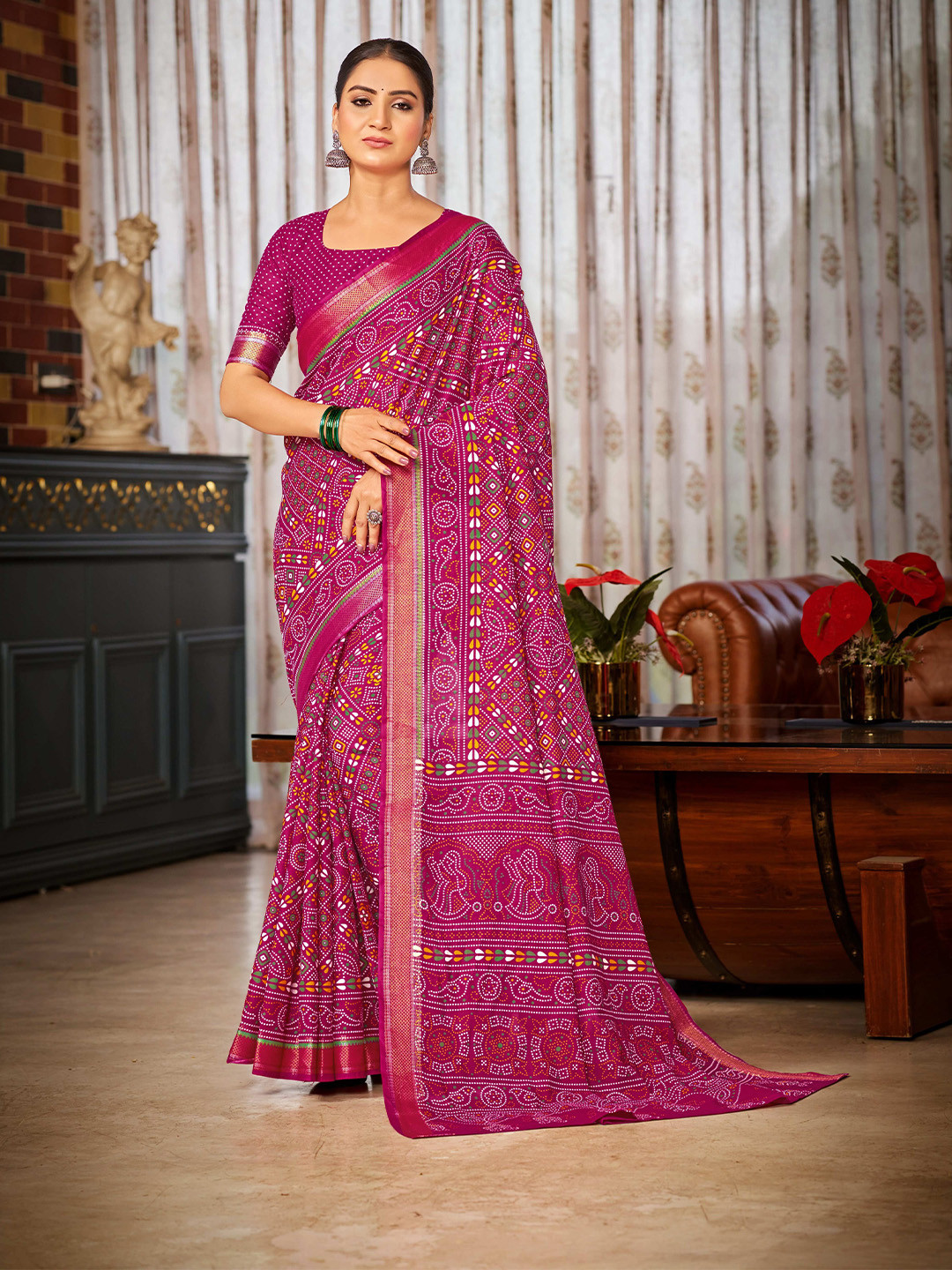 LAKHANI COTTONS Printed Pure Cotton Bandhani Saree