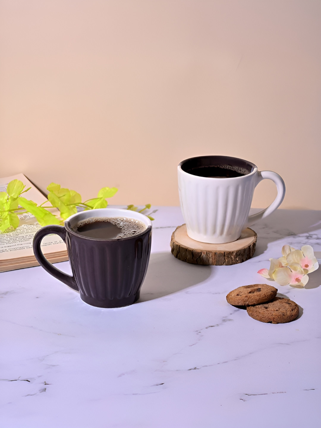 Storepedia Double Wall Black Textured Ceramic Handmade 2 Piece Mugs-150ml