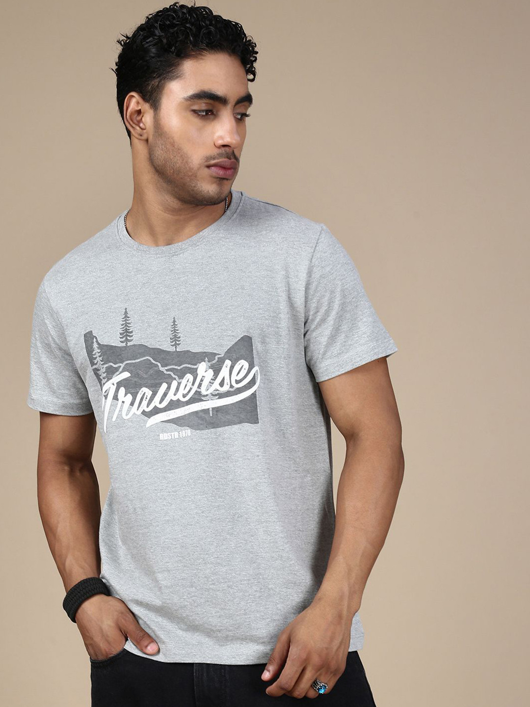 Roadster Typography Printed Round Neck Pure Cotton T-Shirt