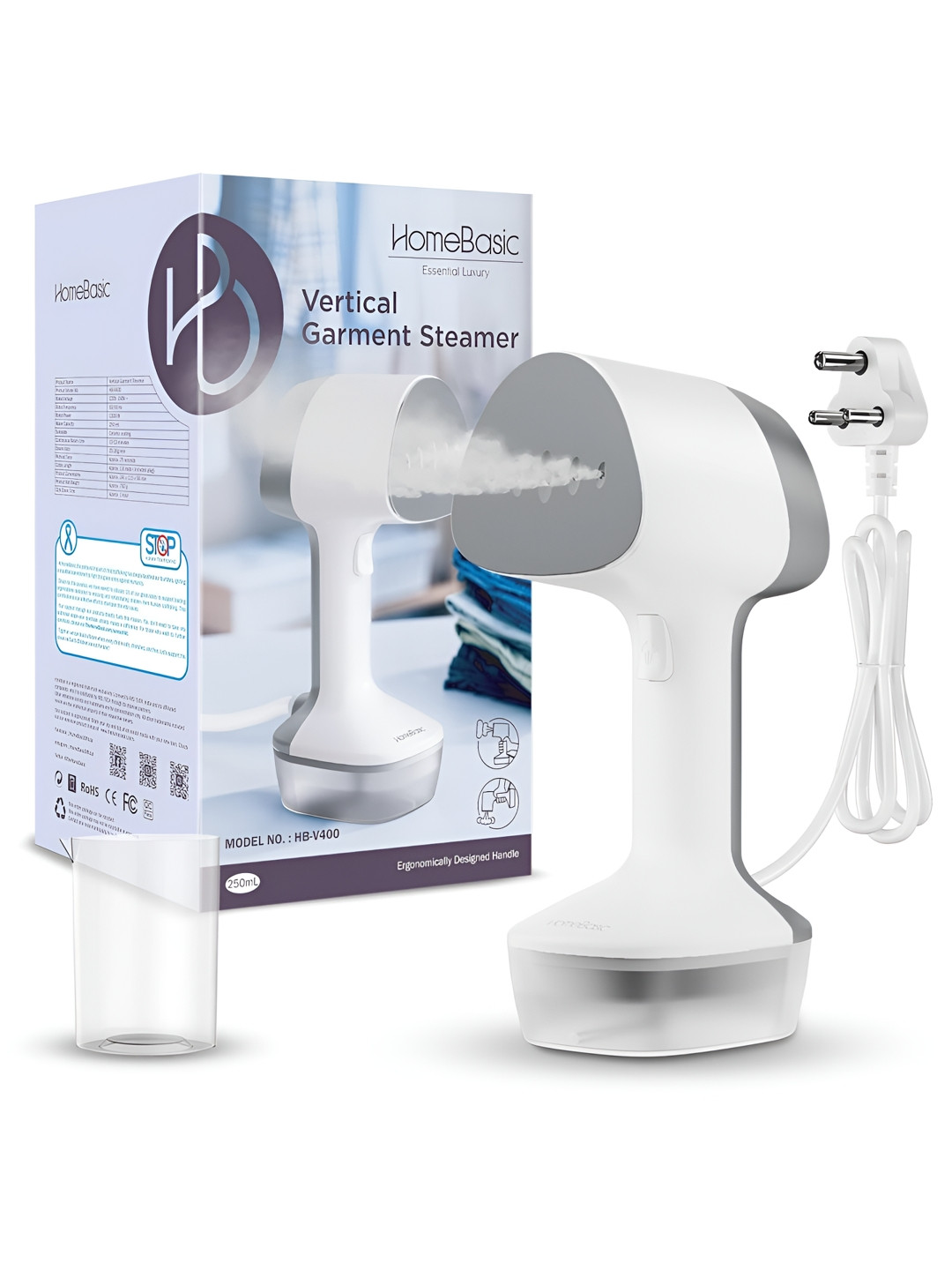 HOMEBASICS White Plastic Overheat Protection Garment Steamer-1200W