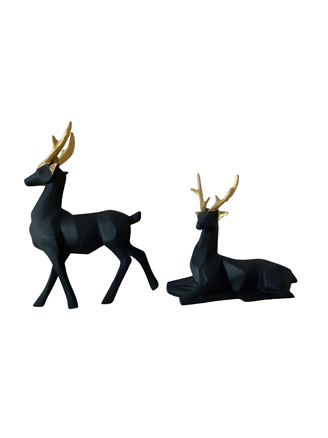 Afterstitch Deer Black Polyresin Matte Prayer Room Set of 2 Small Showpieces -
