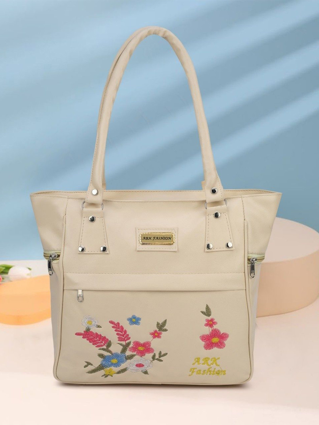 ARK FASHION Floral Printed Embroidered Oversized Shopper Shoulder Bag