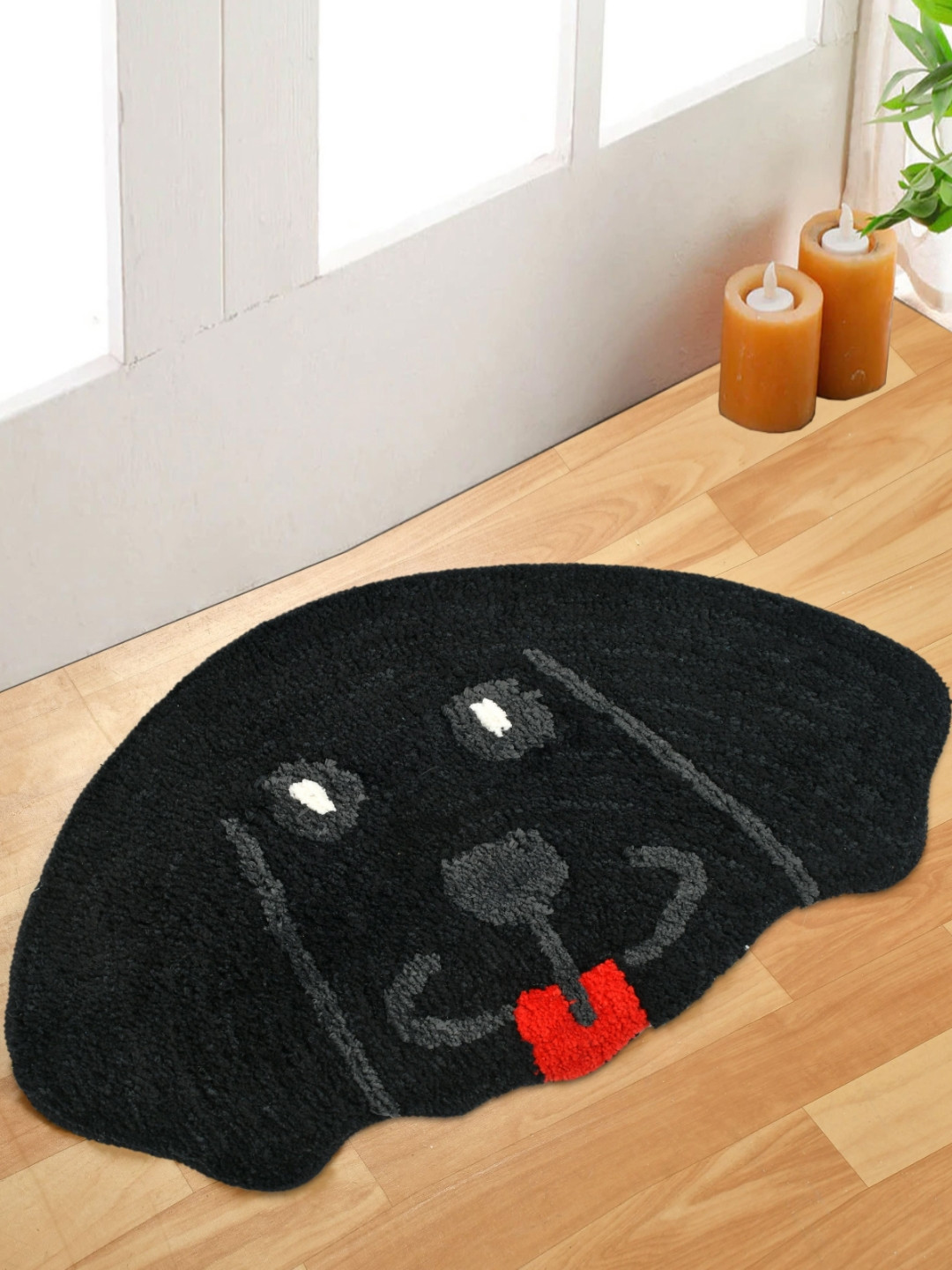 FINE TEX WORLD Black & Grey Patterned Microfibre Dog Shaped Anti-Skid Doormat