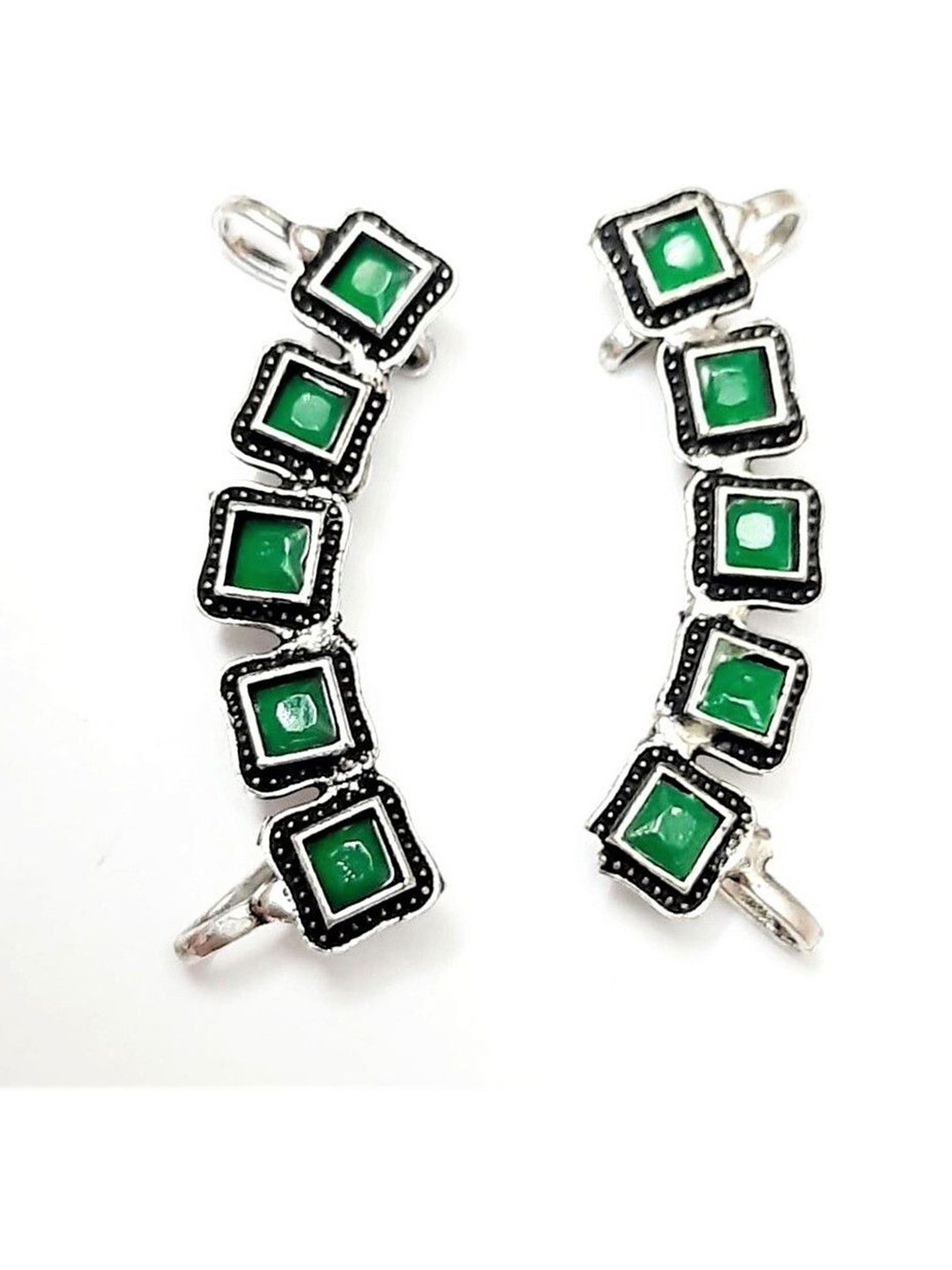 Yash Jewels Emporiums Silver-Plated Artificial Stones Studded Square Oxidised Ear Cuff