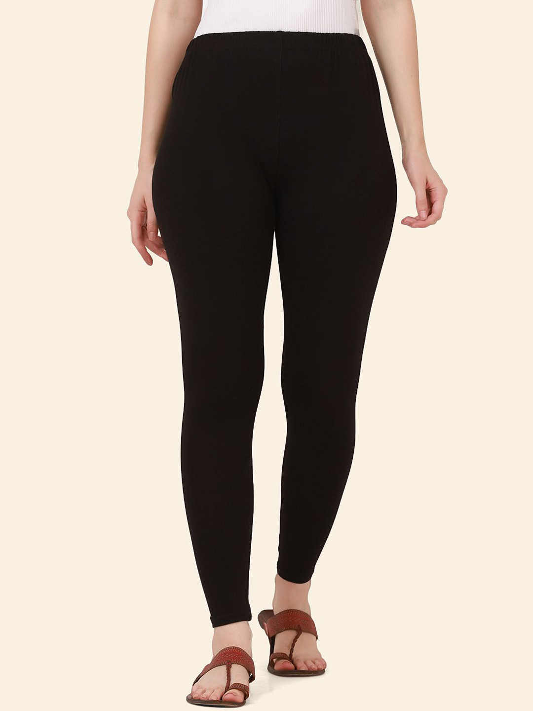 QIOA Cotton Mid Rise Ankle Length Leggings