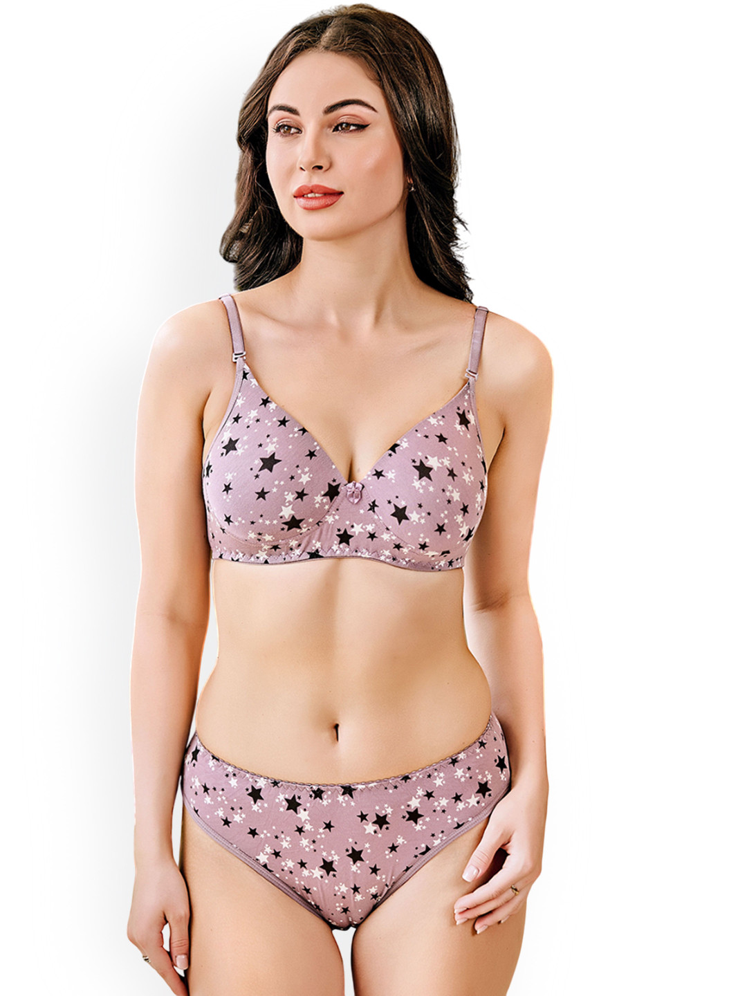 Lady Love Star Printed Lightly Padded Lingerie Set LLPD1081Grey30B
