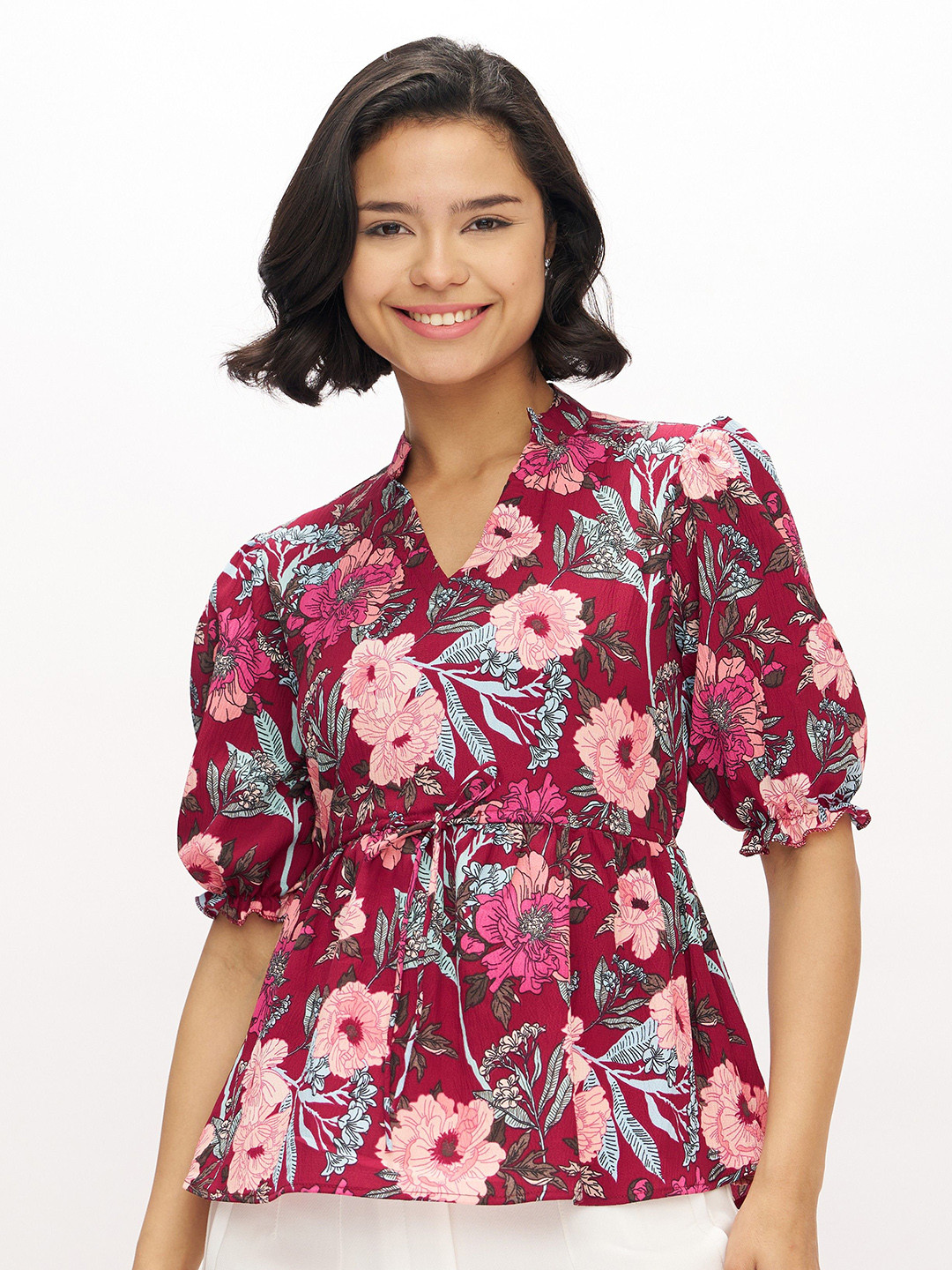 AASK Women Polyester Printed Wine Color Regular Top