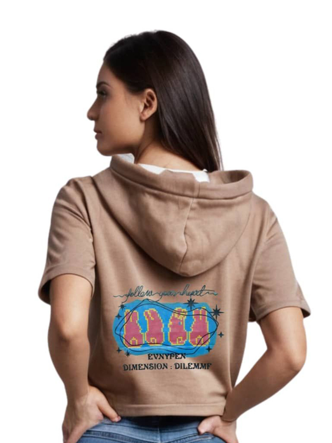 Looks United Print Hooded Cotton Boxy Crop Top