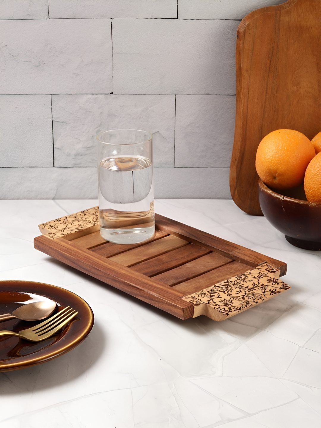 VarEesha Brown Wood Hand-Painted Serving Tray