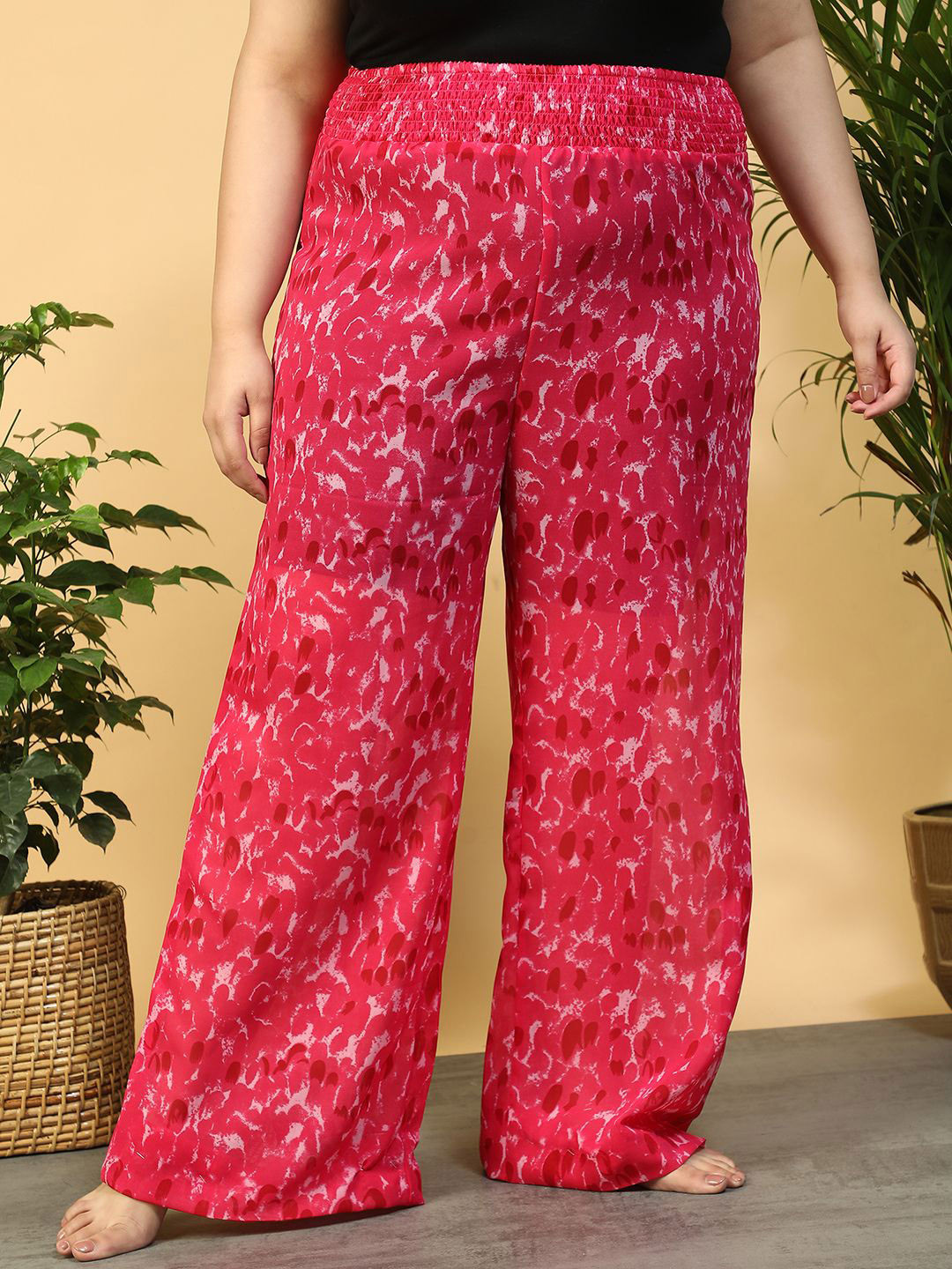 Oxolloxo Plus Size Printed Flared Elasticated Waist Beachwear Pants