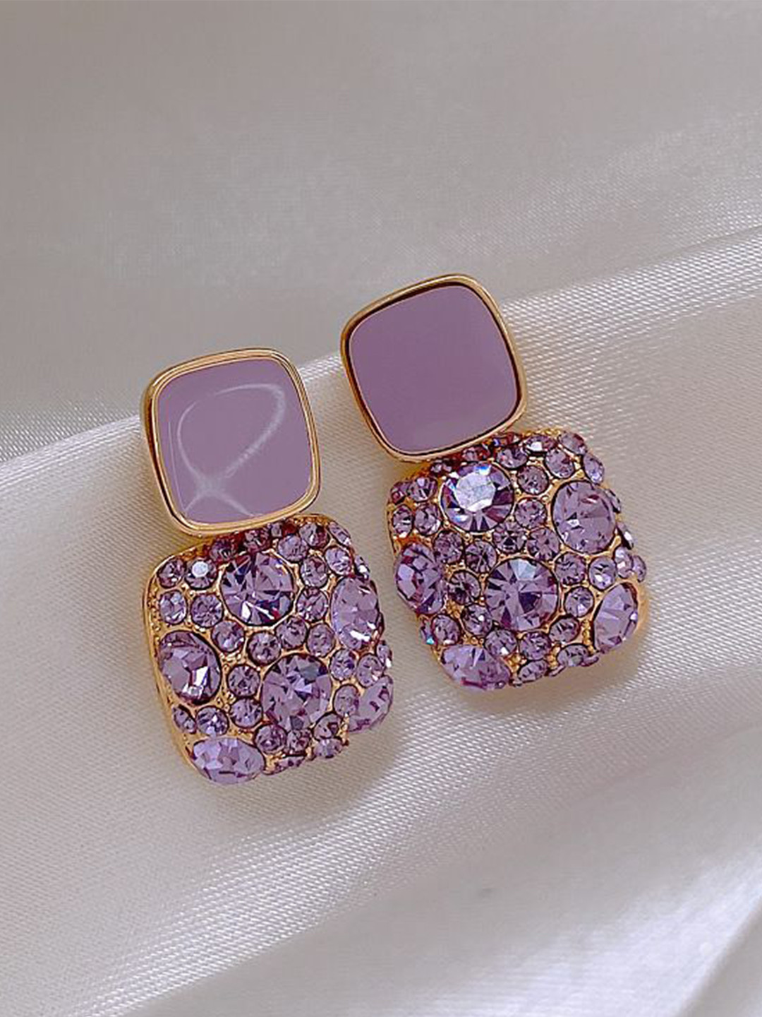Anouk Gold-Plated Korean Diamond Studded Square Shaped Drop Earrings
