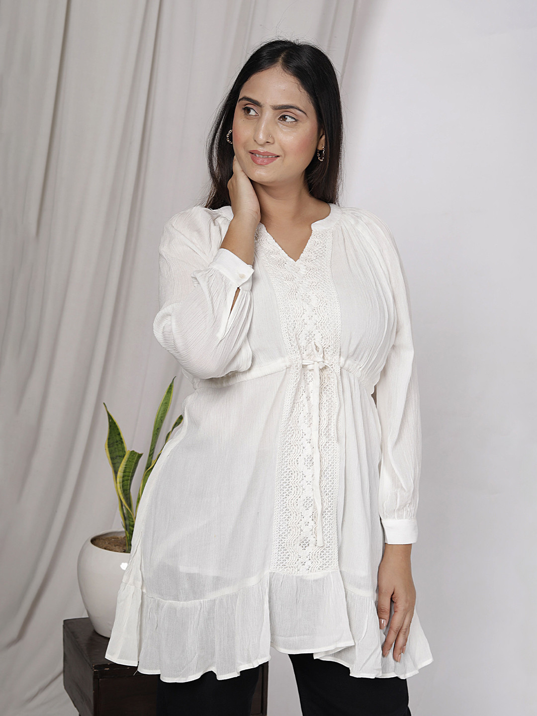 SAKURA Women Lace Detail & Waist Tie-Up Tunic