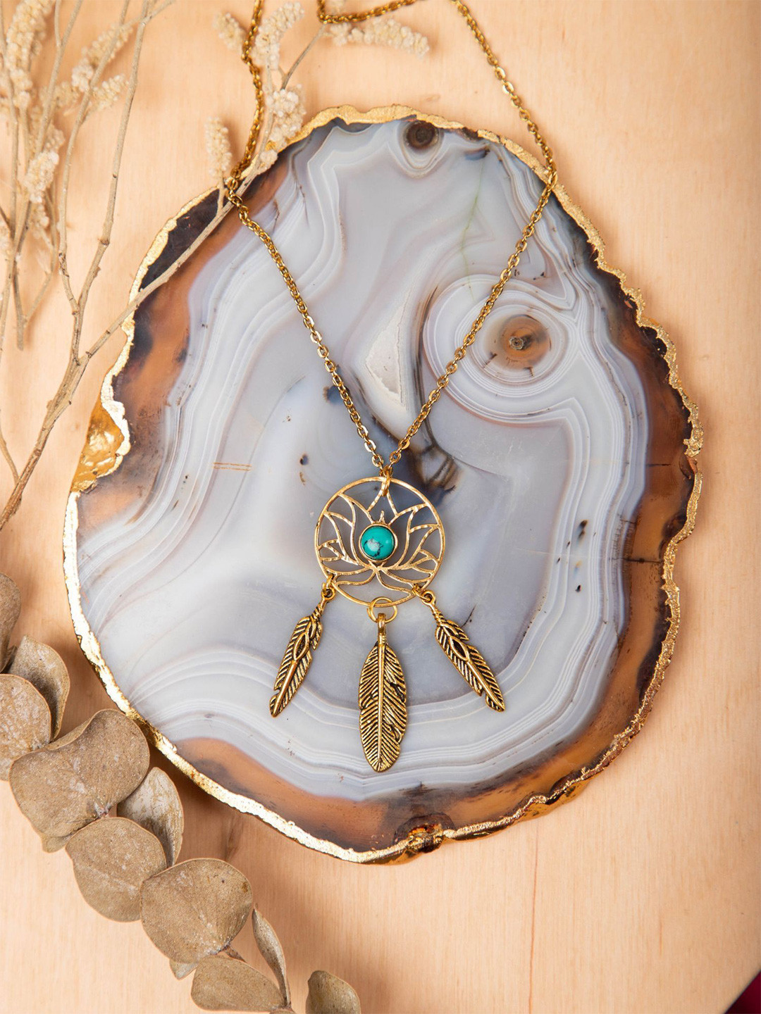 Soul Works Turquoise lotus Studded Chain with free Brasso polishing Liquid