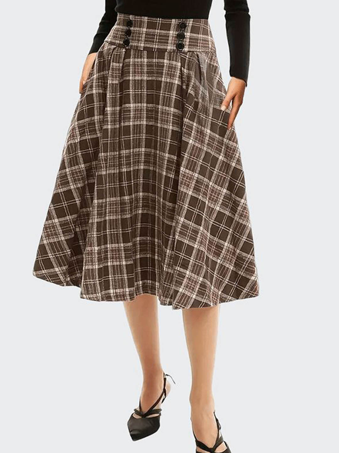 DressBerry Curve Checked Flared Midi Skirt