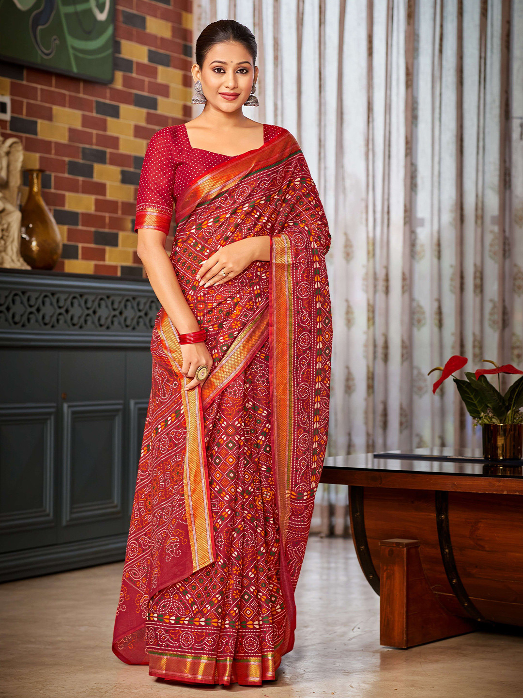 LAKHANI COTTONS Printed Pure Cotton Bandhani Saree