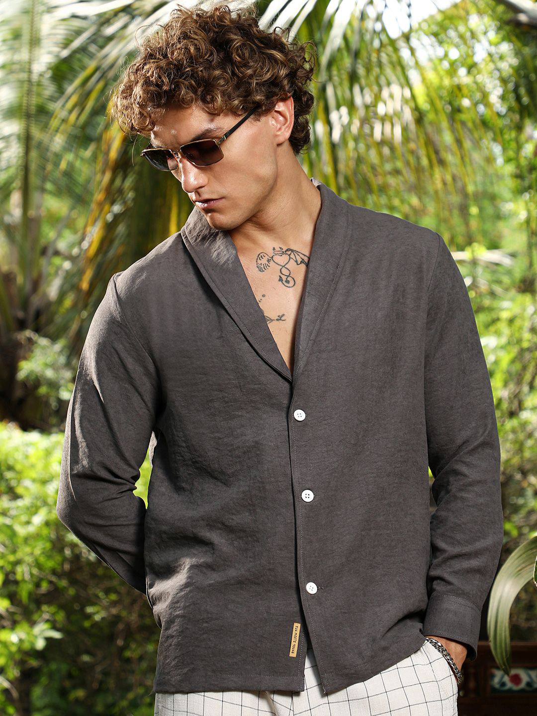 Campus Sutra Shawl Collar Comfort Oversized Casual Shirt