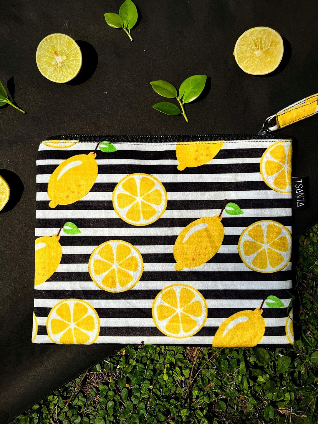TSANTA Yellow & White Lemon Printed Pouch