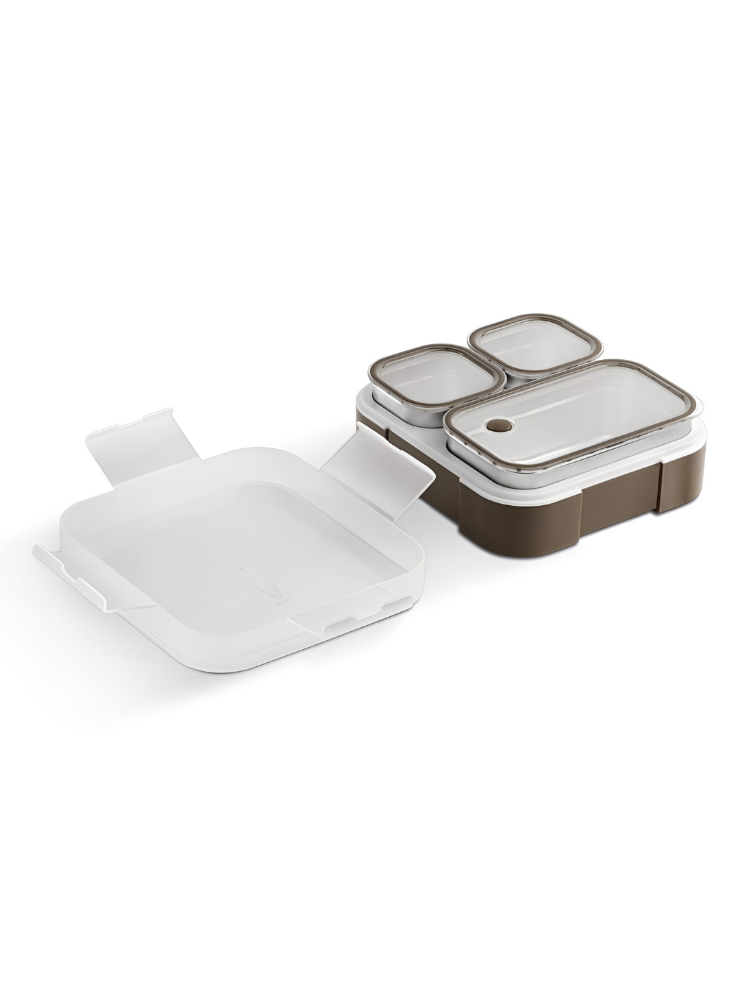 Vaya TYDBYT Brown Stainless Steel Bento Lunch Box With 3 Leakproof Compartments