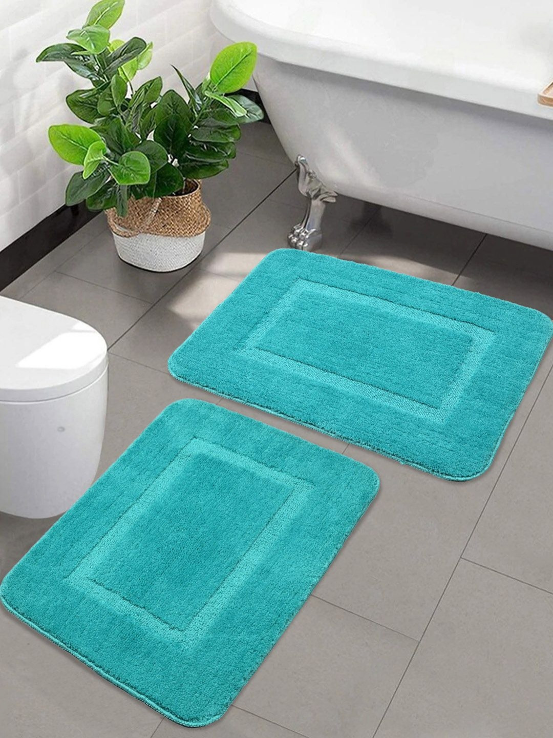 Saral Home 2-Pcs Green 1450 GSM Microfiber Bath Rugs