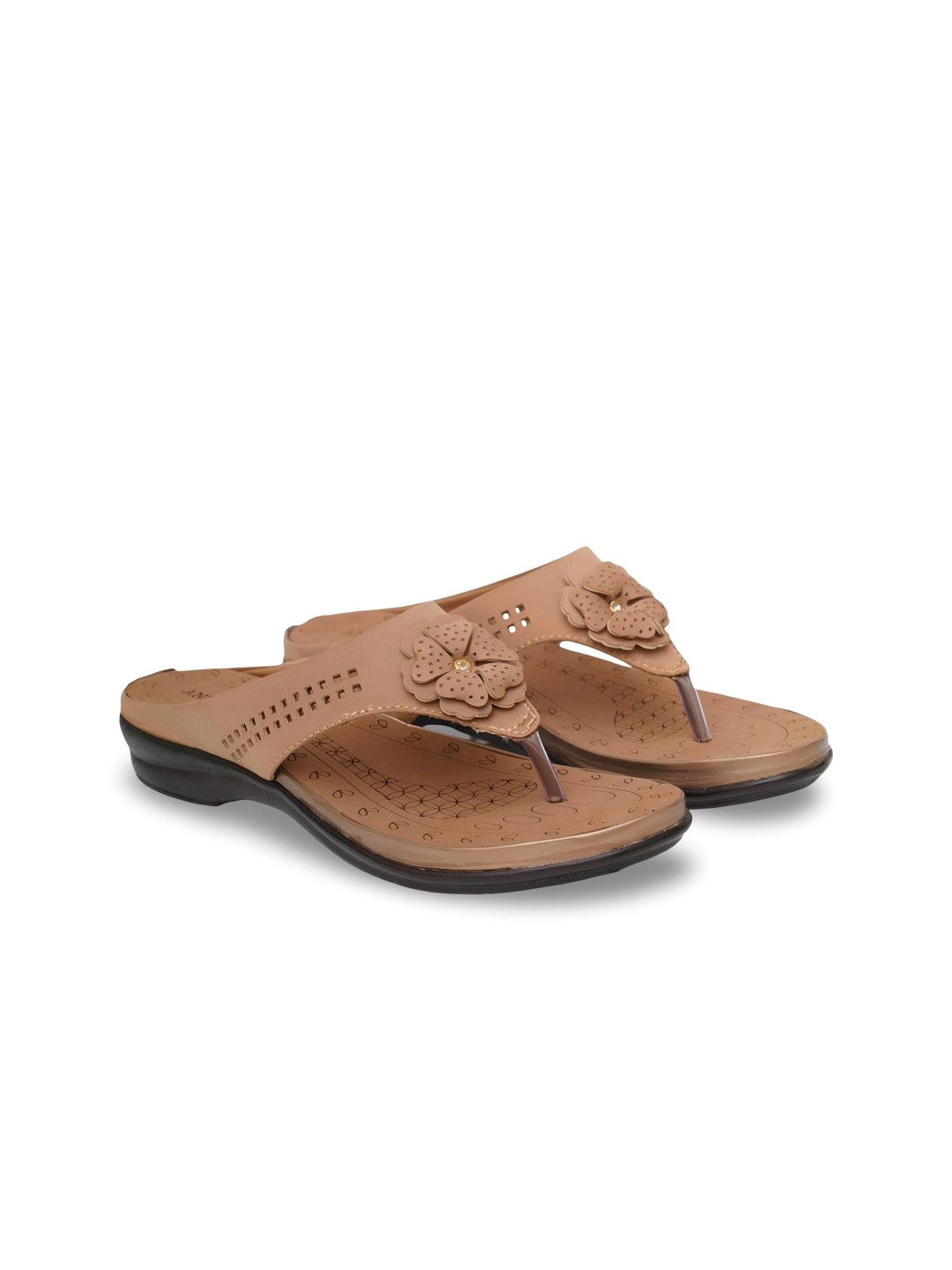 Anngiri Women T-Strap Flatswith Laser Cuts