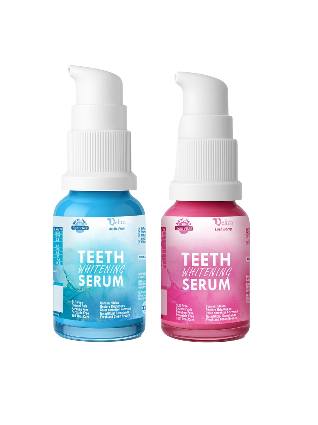 Qelica Set Of 2 Arctic Pear & Lush Berry Teeth Whitening Serum - 15 ml Each