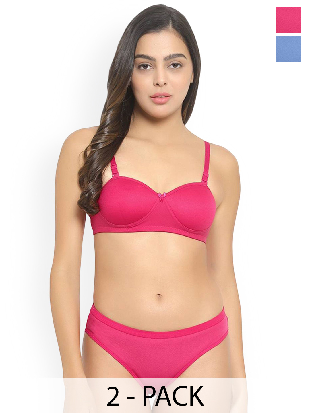 AROUSY Pack Of 2 Cotton Lightly Padded Lingerie Sets J_Demi-Set_L-B,P