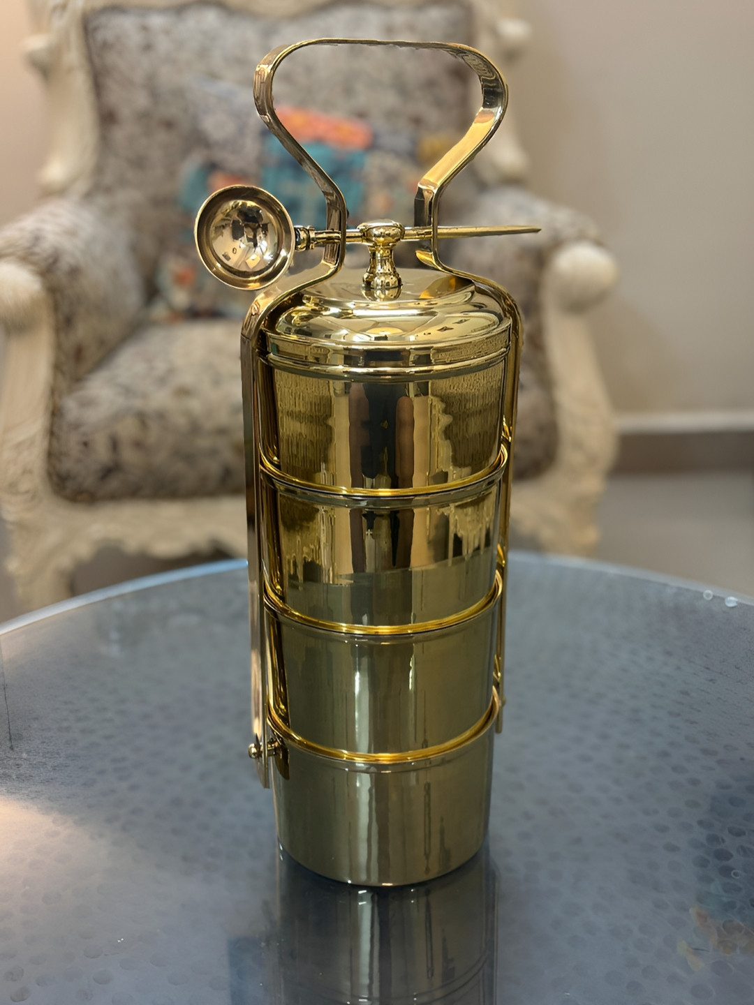 PURI Vintage Style Gold Solid Brass Easy to Clean 1PCs Lunch Box With Spoon and Fork