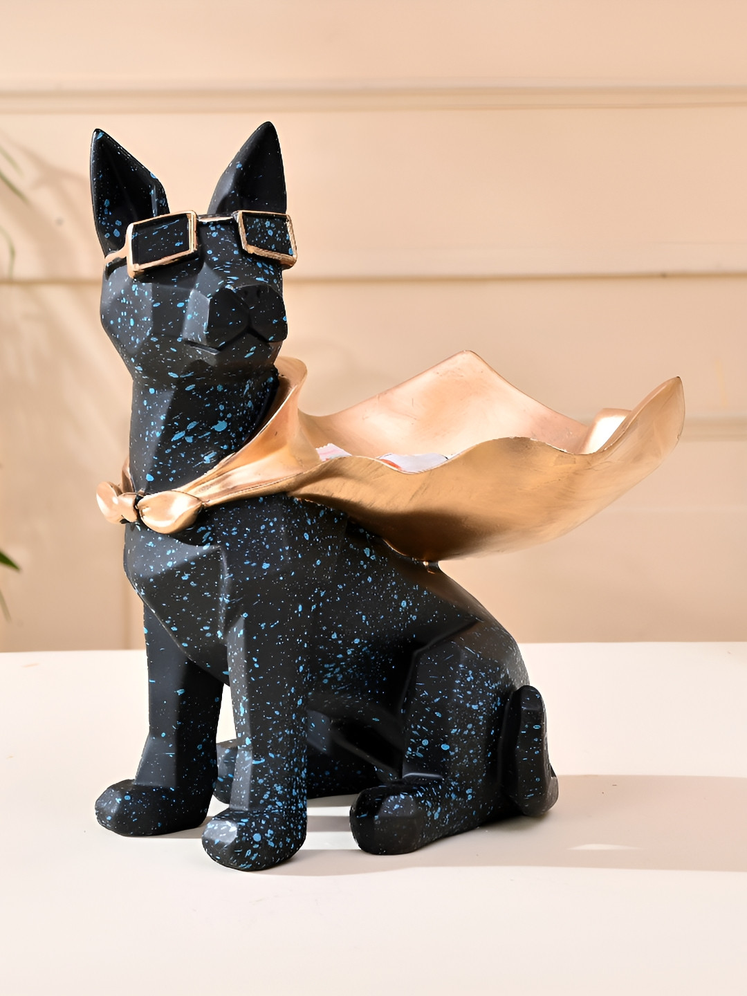 Afterstitch Flying Dog Blue Polyresin Glossy Living Room Small Showpiece - 9.8 Inches
