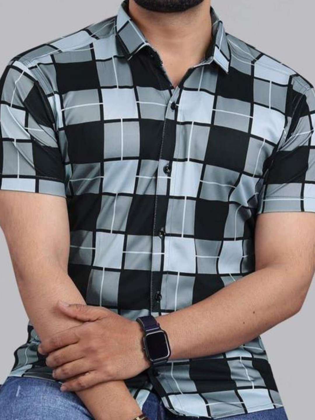 TIGER SNAKE Comfort Windowpane Checks Printed Casual Shirt