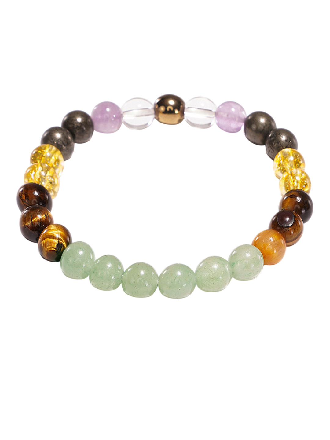 Sukhad Green Aventurine and Tiger Eye Beaded Money Magnet Elasticated Bracelet