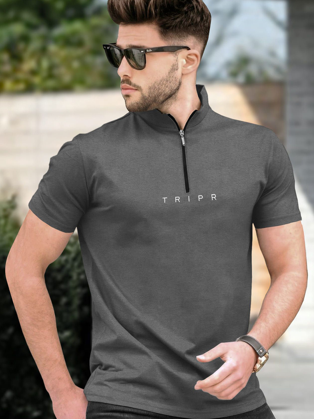 TRIPR Short Sleeves Henley Neck T-shirt