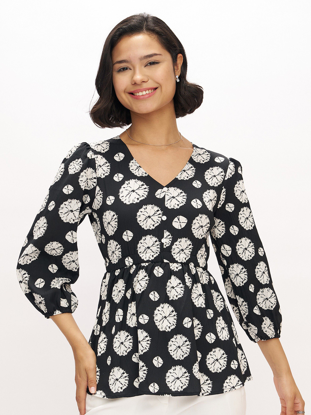 AASK Women Polyester Printed Black Color Regular Top